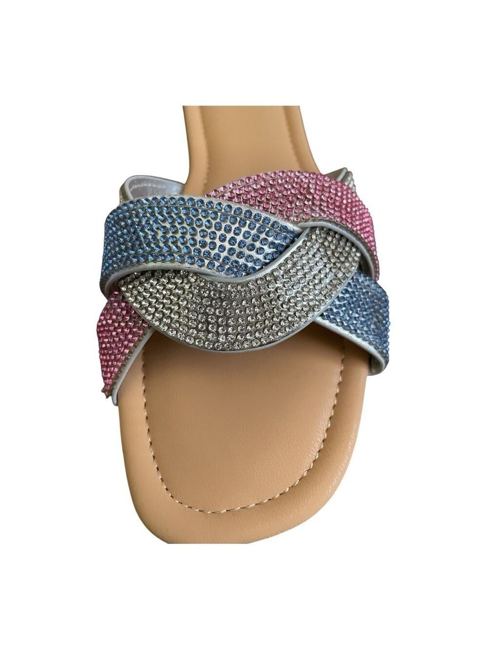 Qupid Sandals, Size 8, Pink/Blue Rhinestones, Slip-On, New with Tags.